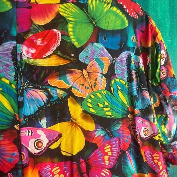 Vibrant Multicolor Maxi Dress with Butterflies and Gold Accents One Size - Picture 12 of 16